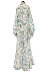 Prettiest Resort 2020 Luisa Beccaria Runway Look 24 Blue & Ivory Silk Chiffon Dress