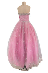 Prettiest 2000s Oscar de la Renta Strapless Pink Tulle Dress w Extensive Beadwork