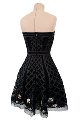 Prettiest 2010s Christian Dior by John Galliano Strapless Dress w Embroidered Flowers & Ribbon