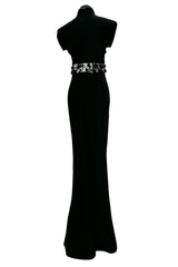 Minimalist Late 1990s Jean Louis Scherrer by Stephane Rolland Black Plunge Dress w Sequin Detailing