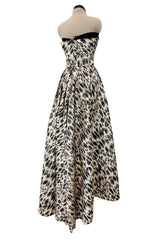 Incredible 1953 Jacques Fath Haute Couture Leopard Printed Silk Strapless Dress w Full Skirt