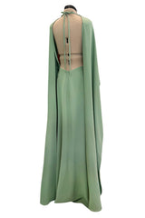 Exceptional 2010s Valentino by Pierpaolo & Piccioli & Maria Grazia Chiuri Pale Green Backless Caped Sleeve Dress
