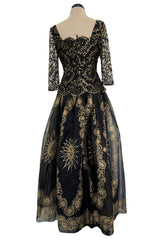 Fall 1995 Zandra Rhodes 'The Fairy Collection' Hand Painted Metallic Gold Lace & Silk Dress