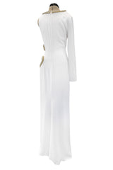 Spring 2016 Roberto Cavalli by Peter Dundas Beaded & Rhinestone Snake Detail White Jersey Dress