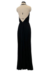 Incredible Resort 1979 Halston Black Bias Cut Silk Jersey Dress w Front Cut Out & No Back