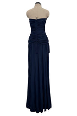 Fall 1985 Yves Saint Laurent Runway & Ad Campaign Blue Silk Jersey Tasselled Corset & Skirt Set