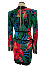Stunning 2010s Balmain by Olivier Rousteing Huge Floral Print Front Plunge Knit Mini Dress