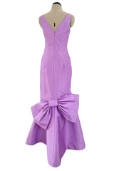 Prettiest 1990s Isaac Mizrahi Pale Pastel Lavender Silk Dress w Flared Skirt & Back Bow