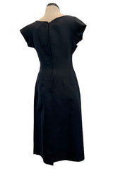 Fabulous Early 1960s Neusters Dior Feeling Black Silk Dress w Front Bow Detail