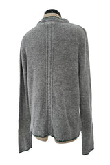 Wonderful 1980s Moser Deep Grey Colour Hand Knit Cardigan Sweater w Floral Details & Metal Buttons