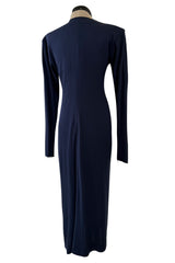 Iconic Spring 1985 Yves Saint Laurent Runway & Ad Campaign Plunge Dress w Jewel Clasp