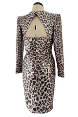 Sexiest Fall 1995 Loris Azzaro Couture Sequin Covered Leopard Print Dress w Open Cut Outs