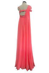 Exquisite Spring 2008 Versace by Donatella Versace Runway Look 52 Coral Pink Silk Chiffon Dress