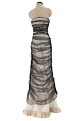 Beautiful Spring 1998 Valentino Black Dot Net Over Ivory Silk Taffeta Strapless Dress