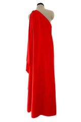 Prettiest 1978 Halston Red Jersey One Shoulder Draped Full Length Maxi Dress
