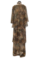 Fantastic 1970s Yves Saint Laurent Light and Airy Top w Curved Sleeves & Tiered Dress Skirt Set