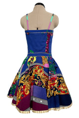 Iconic Spring 1992 Versace by Gianni Versace Jeans Couture Floral Print Full Skirt Halter Mini Dress