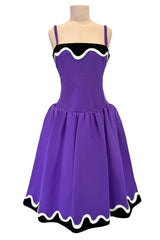 Spring 1980 Yves Saint Laurent & Ad Campaign Runway Purple Dress & Jacket Set w B&W Detailing