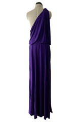 Late 1990s -Early 2000s Lanvin Draped Purple Jersey One Shoulder Dress