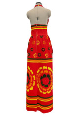 Gorgeous 1971-1972 Lanvin by Jules-Francois Crahay Floral Printed Coral Cotton Pique Backless Halter Dress