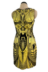 Extraordinary Resort 2010 Alexander McQueen Rare Black Embroidered Net over Yellow Silk Dress