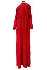 Fabulous 1970s Halston Metallic Red Lame Lurex Full Length Caftan Dress