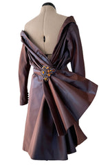 Incredible Fall 1990 Christian Lacroix Haute Couture Silk Runway Backless Dress w Two Elaborate Original Brooches