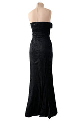 Incredible Spring 2007 John Galliano Strapless Black Lace Dress w Peak Bodice & Intricate Seaming