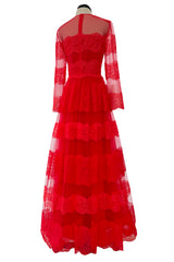 Spring 2018 Valentino by Pierpaolo Piccioli Red Chantilly Lace & Net Dress
