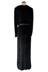 Fall 1985 Hubery de Givenchy Haute Couture Runway Plunge Black Silk Velvet Leopard Dress