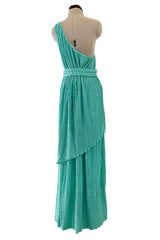 Amazing 1980s Mary McFadden One Shoulder Pleated Two Piece Set Dress w Braided Belt