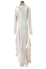 Incredible 1977 Halston Couture Heavy Weighted Ivory Silk Charmeuse Spiral Paneled Dress