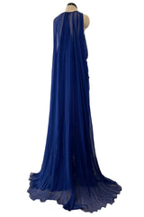 Exceptional Fall 2010 Emilio Pucci by Peter Dundas Look 42 Blue Silk Chiffon Caped Dress
