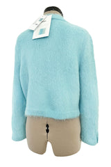 Fall 2019 Chanel by Karl Lagerfeld Pastel Baby Blue Knit Jacket w Handmade Snowflake Buttons