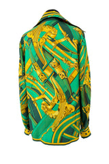 Fantastic Vintage 1999 Hermes Rythmes du Monde by Laurence Bourthoumieux Green Silk Twill Top