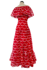Exceptional & Important Spring 1980 Yves Saint Laurent Runway Red & White Print Silk Organza Dress