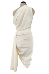 Spring 1990 Hubert de Givenchy Haute Couture Runway Ivory Silk Dress w Gold Metal Detailing