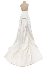 2010-2011 Alexander McQueen Strapless Ivory Silk Dress w Hand Embroidered Flowers & Train