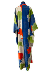 1920s-30s Unlabeled Silk Kimono with Classic Sleeve & Oversized Floral Print