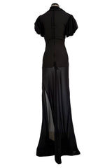 Gorgeous Spring 2006 Christian Dior by John Galliano Black Chiffon Bias Cut Dress w Capped Sleeve