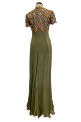 Fall 1996 Pierre Balmain by Oscar de la Renta Haute Couture Layered Silk Chiffon Dress w Embroidered Bodice