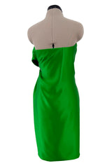 Superb Fall 1987 Yves Saint Laurent Haute Couture Green Version of Runway Dress w Silk Bow