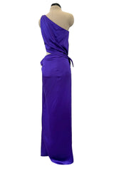 Outstanding 1990s Guy Laroche Haute Couture Open Waist Purple One Shoulder Silk Dress