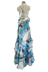Resort 2011 Emilio Pucci by Peter Dundas Deliberately Faded & Lightly Tie Dyed Feather Light Silk Cotton Blue Print Dress