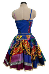 Iconic Spring 1992 Versace by Gianni Versace Jeans Couture Floral Print Full Skirt Halter Mini Dress