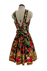 Spring 1992 Christian Lacroix Runway & Ad Campaign Printed Mini Dress w Lace Up Back & Full Skirt