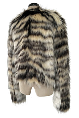 Fall 2015 Lanvin by Alber Elbaz Cropped Ivory & Black Shaggy Faux Fur Jacket w Toggle Closures