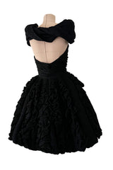 Exceptional Spring 1988 Christian Lacroix Demi-Couture Luxe Label Black Pouf Dress w Attached Shoulder Piece