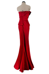 Gorgeous 2015 Alexander McQueen by Sarah Burton Strapless Red Silk Bow Dress