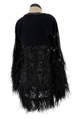 1990s Valentino Feather, Net & Sequin Micro Mini Cashmere Knit Dress